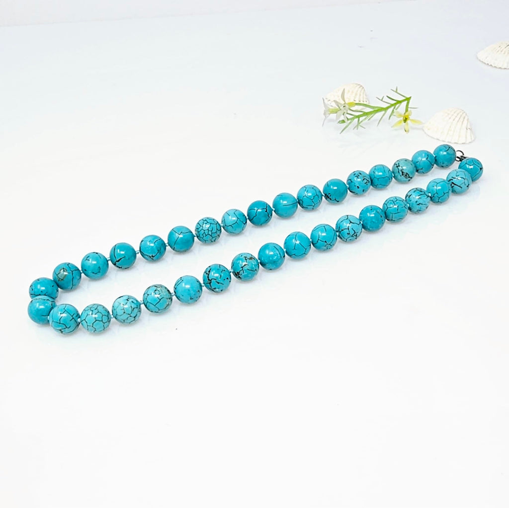 Blue Turquoise Necklace for Women and Girls | Women's Handmade 12mm Natural Blue Turquoise Beaded Necklace 48Cm treasurebayb2b