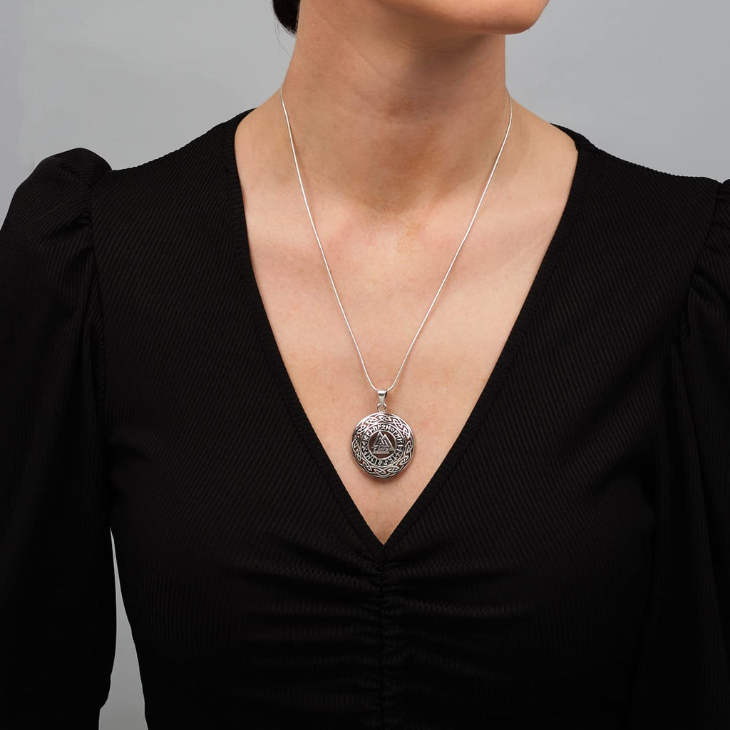 Valknut Mythology and Script Pendant Made from 925 Sterling Silver, Pendant for Men and Women treasurebayb2b