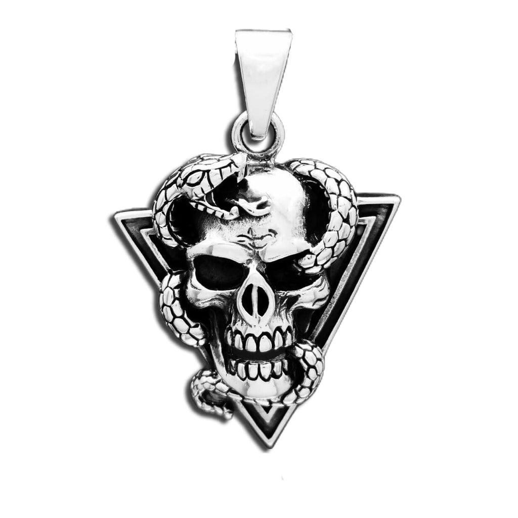 Mens Womens Skull with Snake Pendant Necklace Wicca, Pagan, Gothic, Punk, Rock Skull 295 Silver Pendant treasurebayb2b