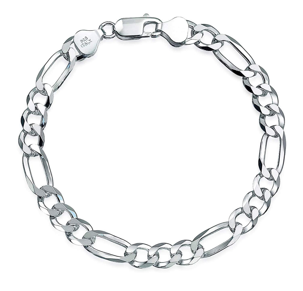 Mens 8mm Solid 925 Sterling Silver Figaro Chain Bracelet Made in Italy treasurebayb2b