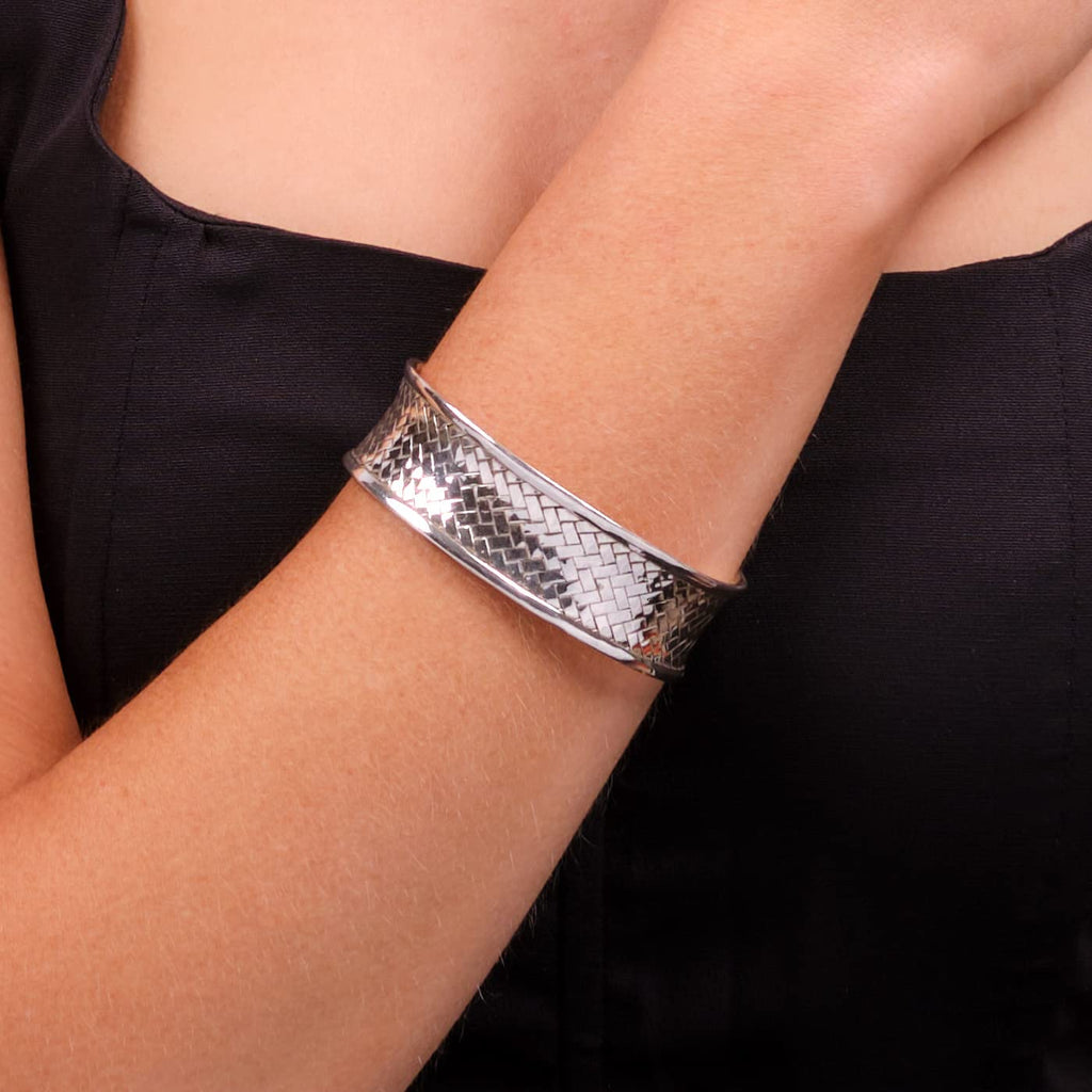 Women's 16mm 925 Sterling Silver Woven Cuff Bangle Bracelet treasurebayb2b