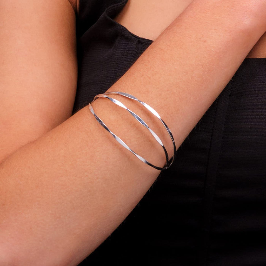 925 Sterling Silver Three Strands Bangle Bracelet For Women and Girls Inner Size 6.5CM treasurebayb2b