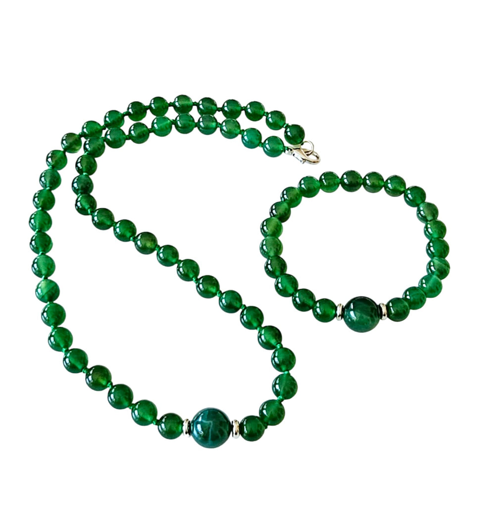 Womens Handmade Beaded Gemstone Necklace Bracelet Set - 8-12mm Natural Gemstone Multicolour, Black, Green, Deep Rose Agate Amethyst Turquoise Necklace Set For Women treasurebayb2b