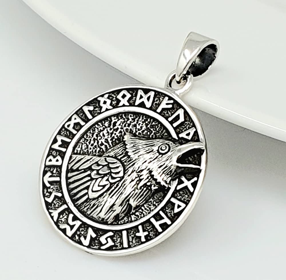 Viking Black Crow Raven Bird Mens Pendant - Men's Women's Sterling Silver Pendant treasurebayb2b