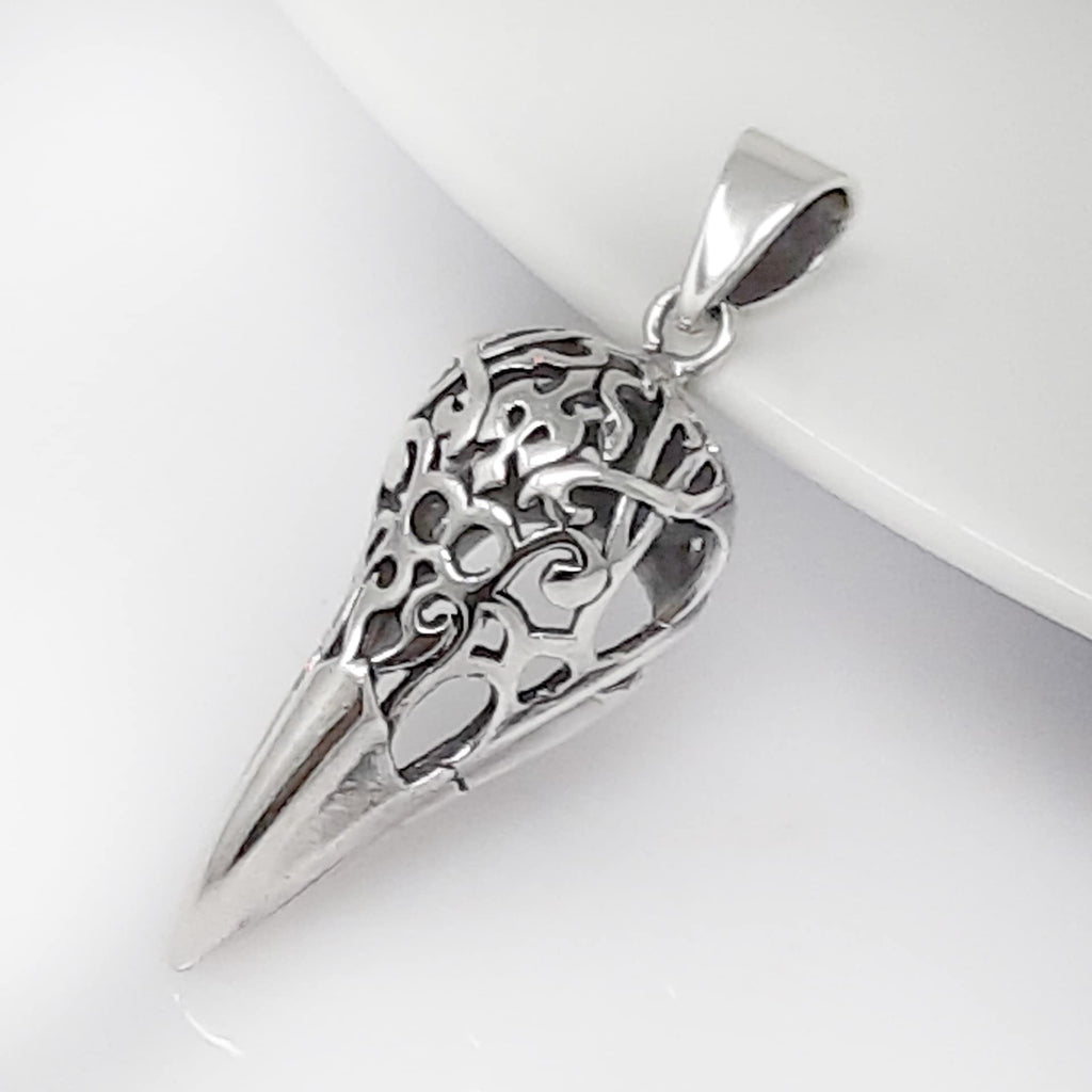 Mens Womens Sterling Silver Pendant - Viking Raven Skull Pendant treasurebayb2b