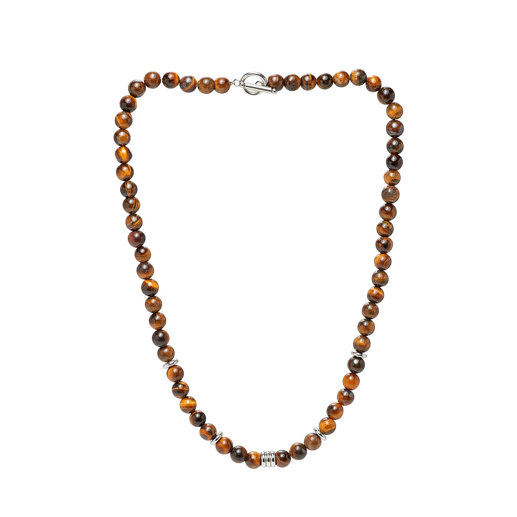 Handmade Mens Beaded Necklace Chain | 8mm Tigers Eye Blue Turquoise Black Agate Beads Necklace Chain for Men Natural Gemstones Healing Crystal Jewellery treasurebayb2b