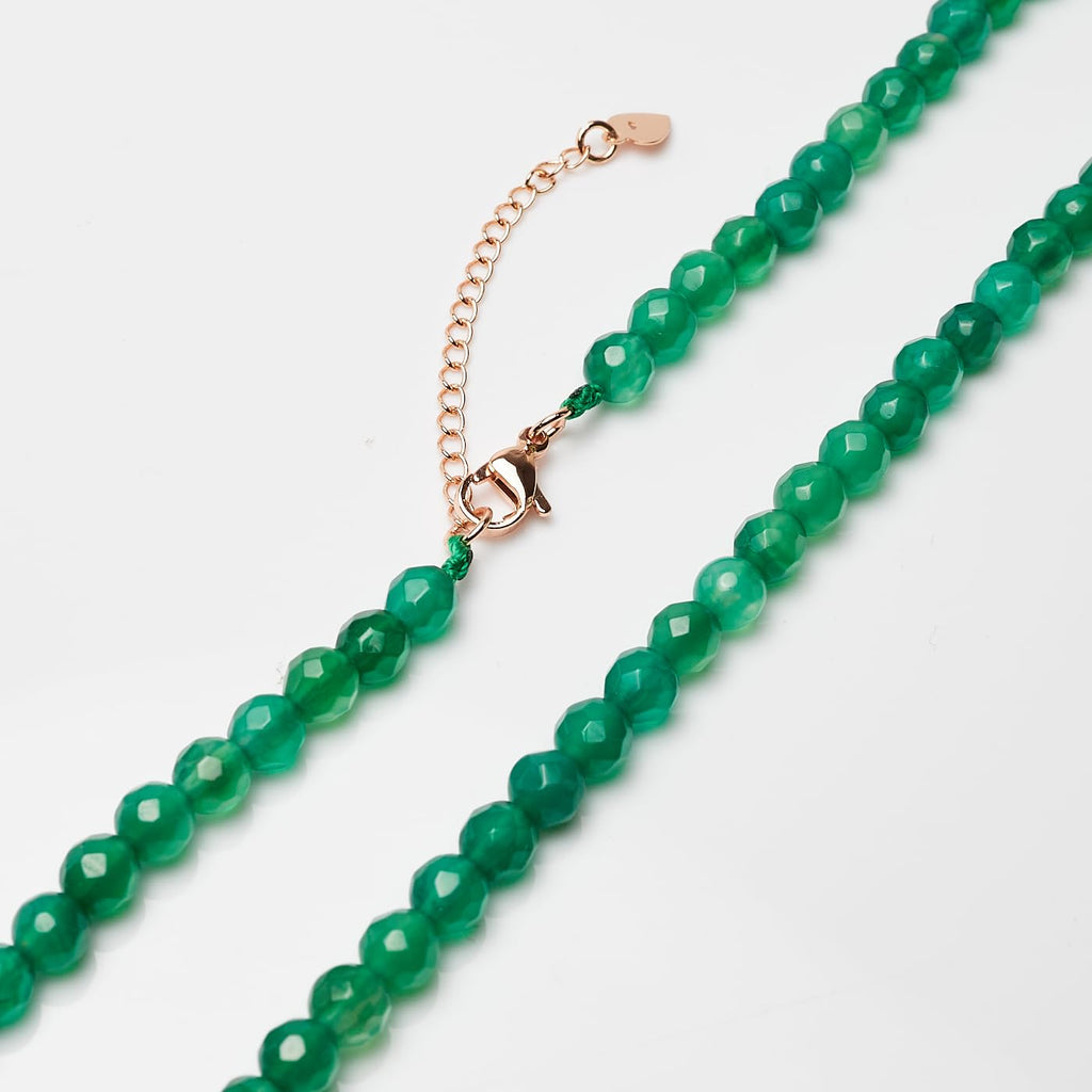 Womens Handmade Natural Green Agate Gemstone Beaded Necklace - 6mm Faceted Green Beaded Necklace for Women Ladies and Girls treasurebayb2b