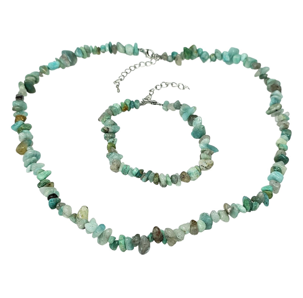 Beautiful Natural Blue Turquoise, Sapphire Jade Gemstone Chips Necklace and Bracelet Set for Women and Girls treasurebayb2b