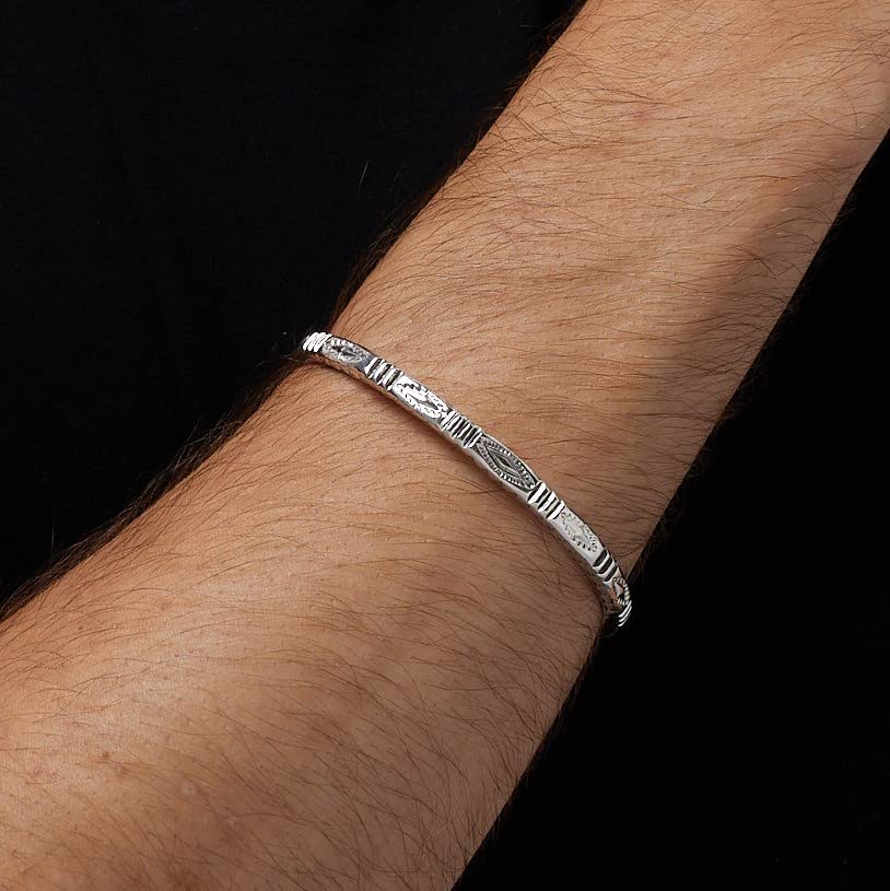 Men's Solid 925 Sterling Silver Bar Cuff Bangle Bracelet treasurebayb2b