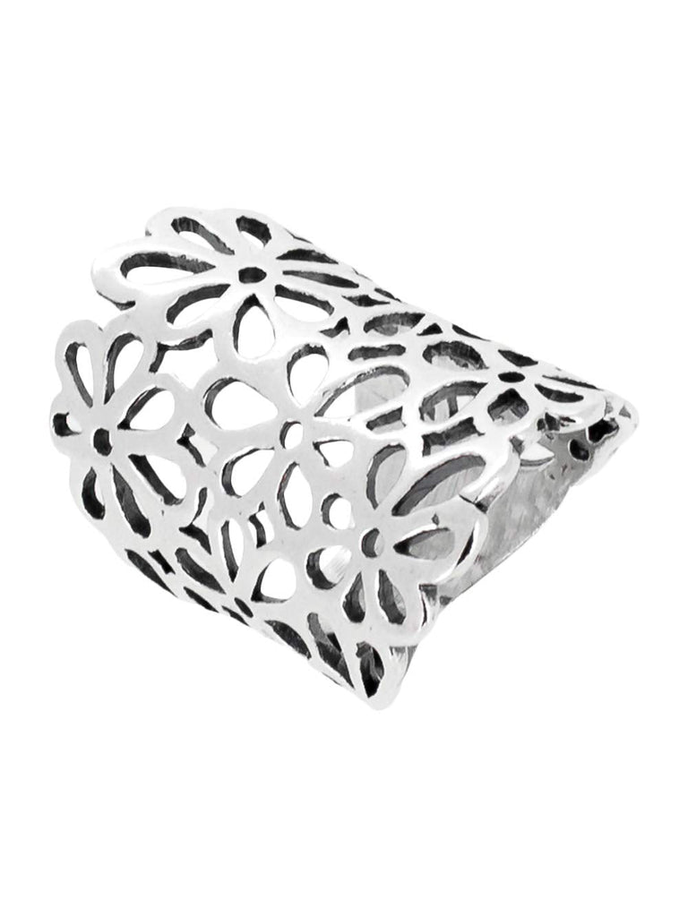 Chunky Statement Floral Design 925 Sterling Silver Ring For Women and Girls Available L M N P treasurebayb2b