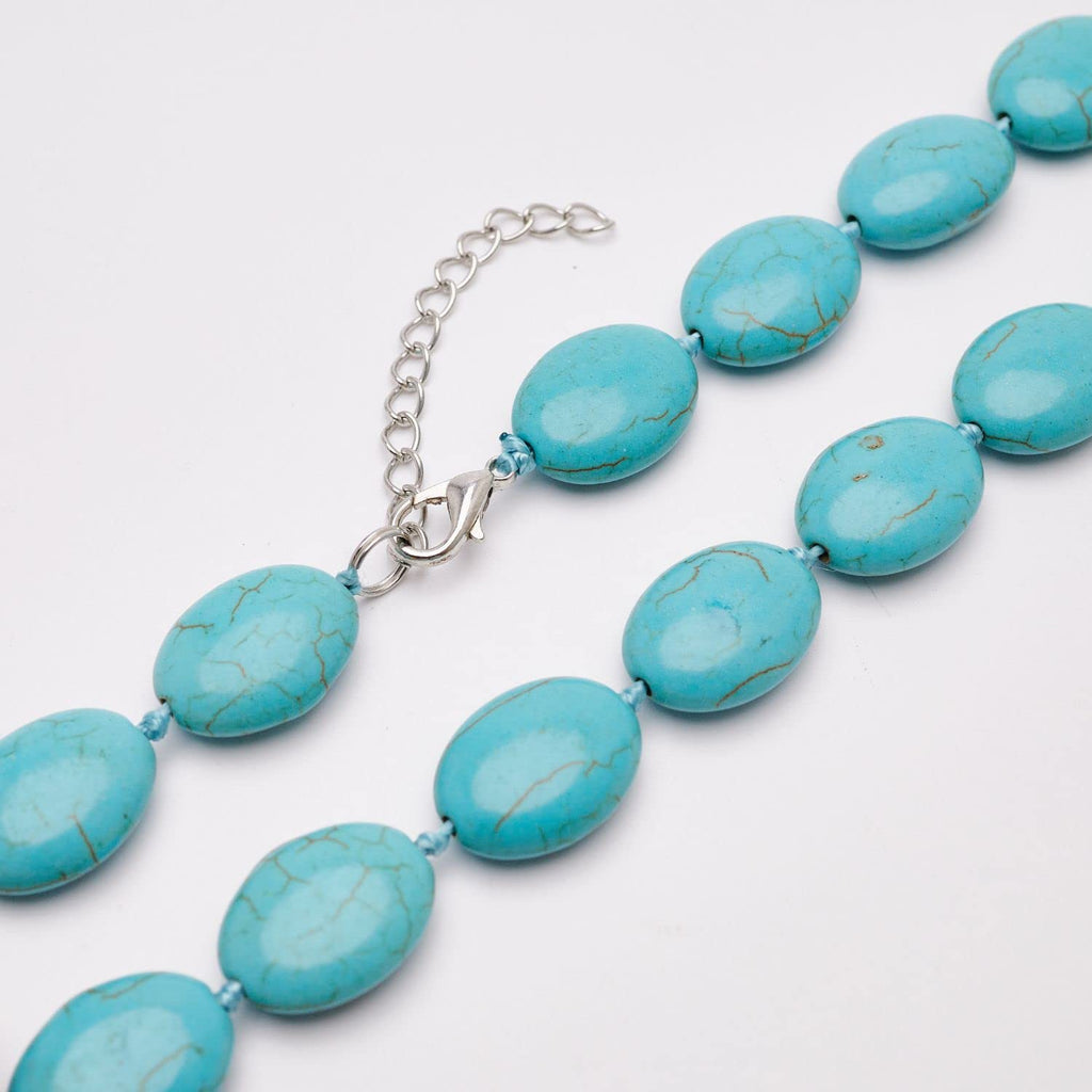 Stunning Oval Shape Natural Gemstone Beaded Necklace for Women Blue Turquoise treasurebayb2b