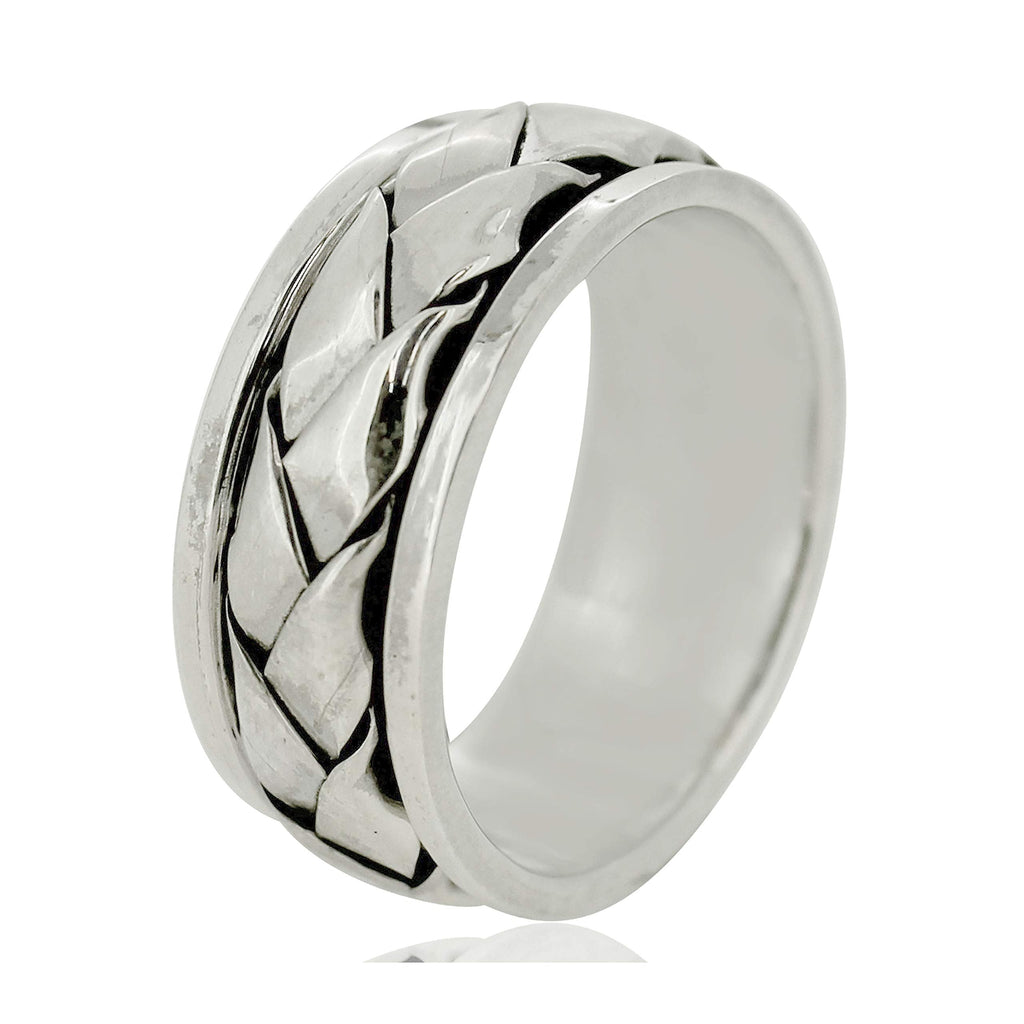 MENS 8MM Wide Celtic Braided 925 Sterling Silver Spinner Band Ring Meditation Stress Relief Ring - Available in Sizes: P - Z treasurebayb2b
