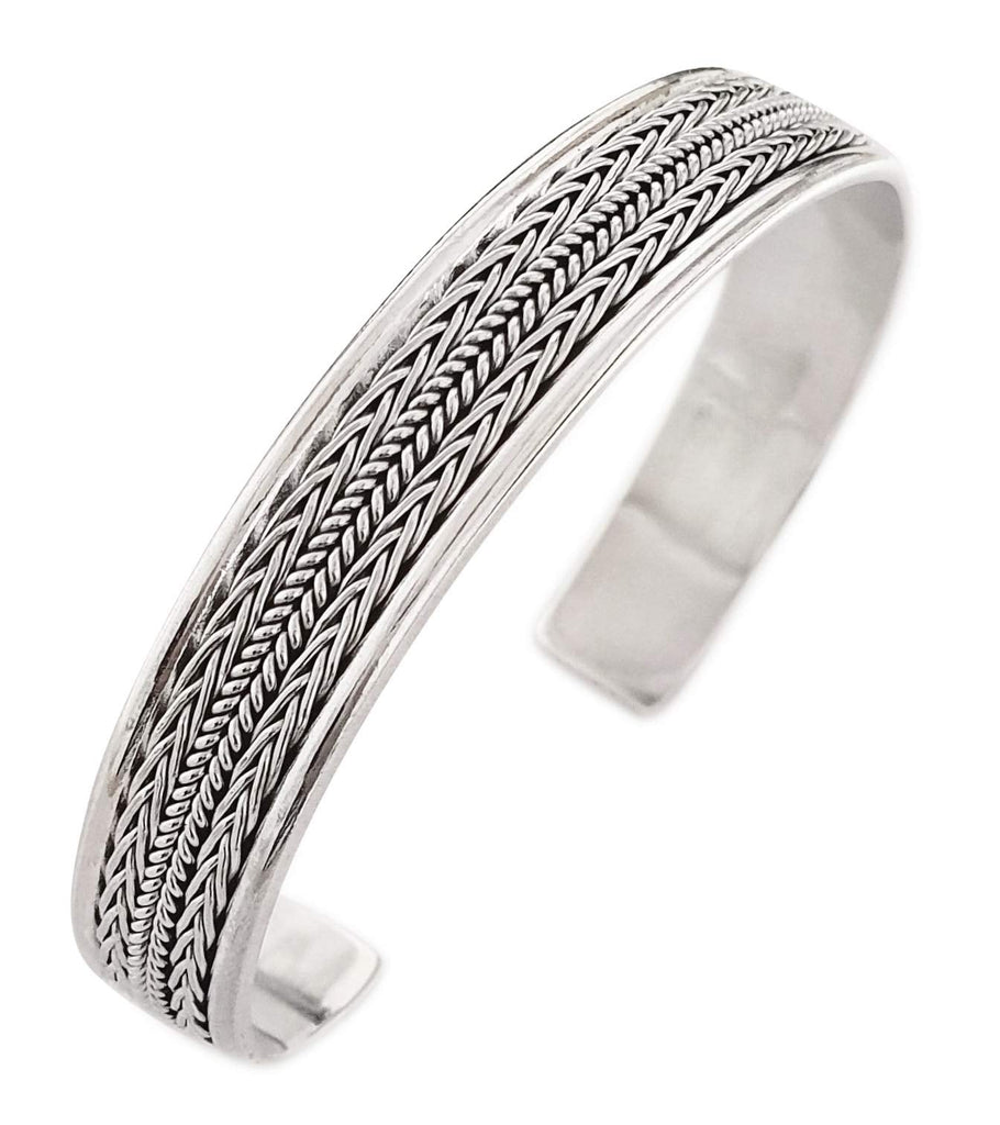 Womens Solid 925 Sterling Silver Bangle Bracelet Raised Chain Pattern treasurebayb2b