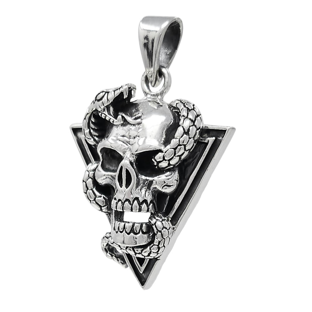 Mens Womens Skull with Snake Pendant Necklace Wicca, Pagan, Gothic, Punk, Rock Skull 295 Silver Pendant treasurebayb2b