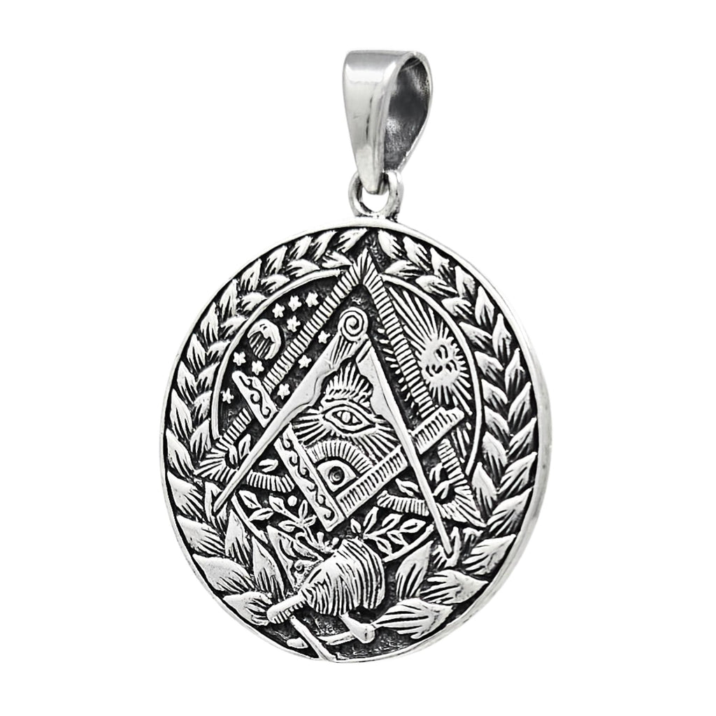 Mens Womens Silver Pendant Necklace - Eye of Horus Pendant, Egyptian Pendant Necklace Past Master Masonic Symbol Freemacon Compass Pendant treasurebayb2b