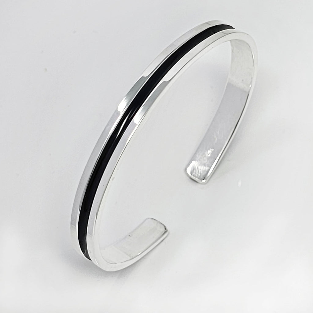 VN Jewellery WholesaleHandmade Men's Solid 925 Sterling Silver Bangle, 7mm Single Line Silver Cuff Bangle Bracelet for Men treasurebayb2b