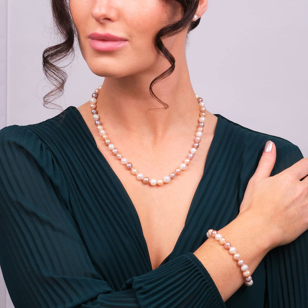 Classic Multicolour Freshwater Pearl Necklace for Women and Girls | Elegant 8-9mm Real Pearl Strand Necklace Jewellery Gift Set treasurebayb2b