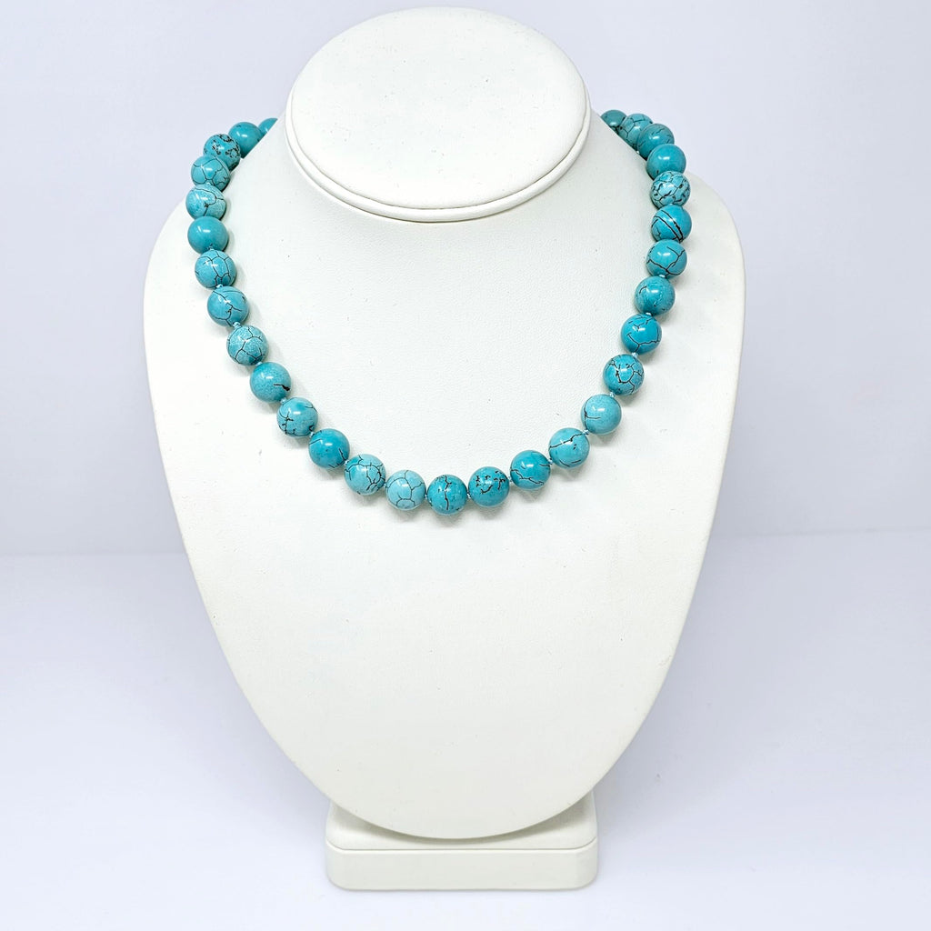 Blue Turquoise Necklace for Women and Girls | Women's Handmade 12mm Natural Blue Turquoise Beaded Necklace 48Cm treasurebayb2b