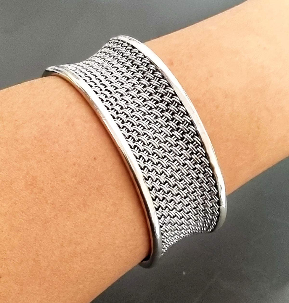 Women's Statement Cuff Bangle Bracelet Braided 925 Silver Wide Cuff for Ladies Girls treasurebayb2b