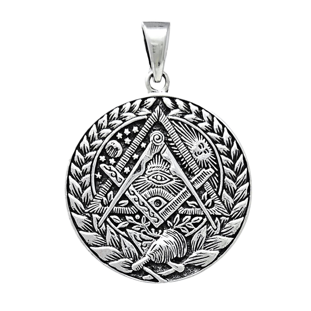 Mens Womens Silver Pendant Necklace - Eye of Horus Pendant, Egyptian Pendant Necklace Past Master Masonic Symbol Freemacon Compass Pendant treasurebayb2b