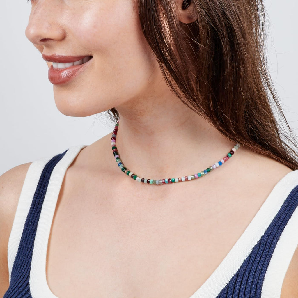 Handmade Womens Girls Beaded Necklace Choker with 5cm Extender - Natural Gemstones Healing Crystal Jewellery Multicolour treasurebayb2b
