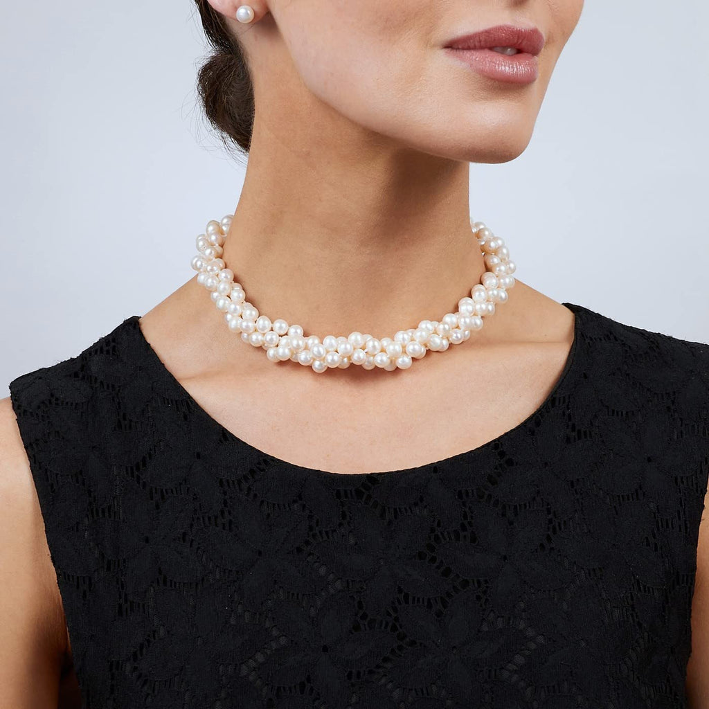 Elegant and Classic AA Grade 7mm White Freshwater Pearl Necklace Three-Strand Style treasurebayb2b