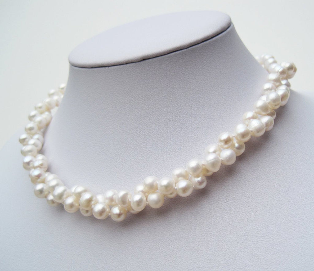 Double Strand Pearl 6-7mm White Natural Cultured Freshwater Necklace For Women Ladies and Girls with Silver Secure Lock Clasp treasurebayb2b