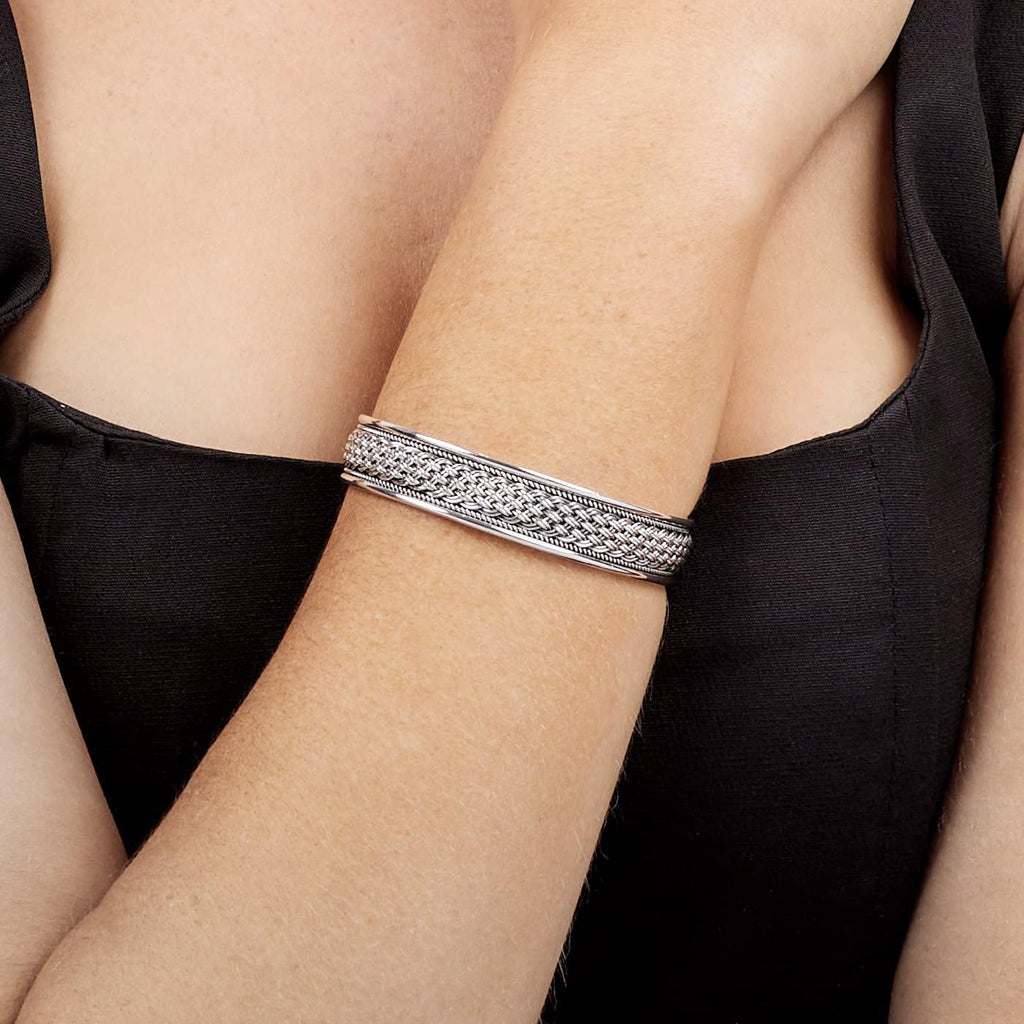 Mens Womens Solid 925 Sterling Silver Bangle Bracelet TBC658 Braided Details treasurebayb2b