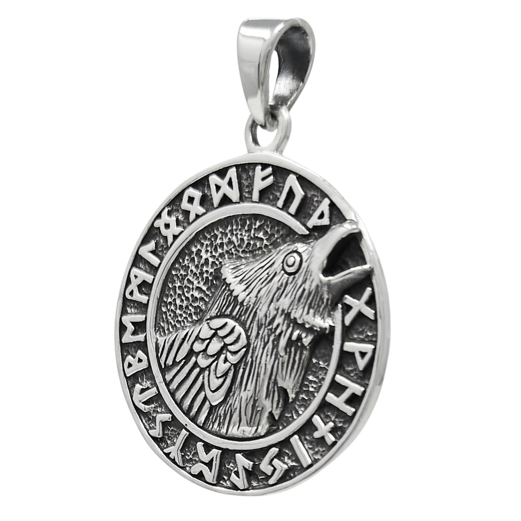 Viking Black Crow Raven Bird Mens Pendant - Men's Women's Sterling Silver Pendant treasurebayb2b