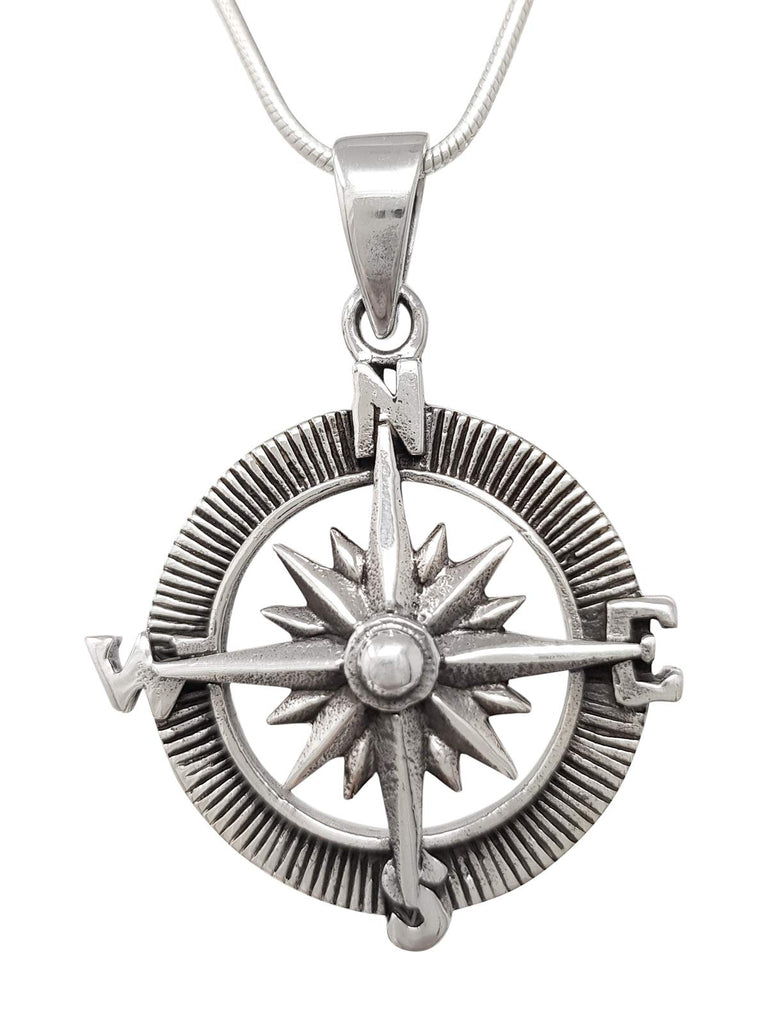 Men's Compass Silver Pendant Necklace | Compass 925 Silver Pendant Necklace on Chain for Men and Women, Seamen Pendant treasurebayb2b