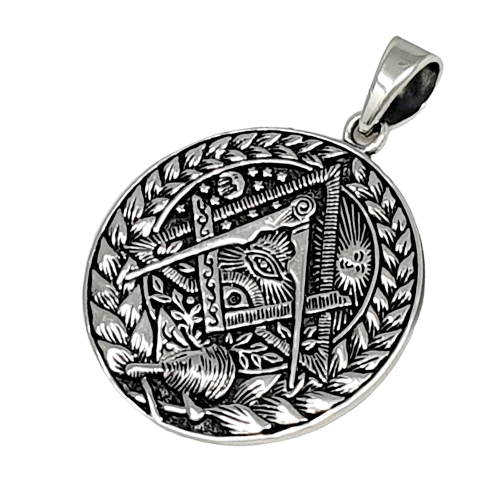 Mens Womens Silver Pendant Necklace - Eye of Horus Pendant, Egyptian Pendant Necklace Past Master Masonic Symbol Freemacon Compass Pendant treasurebayb2b