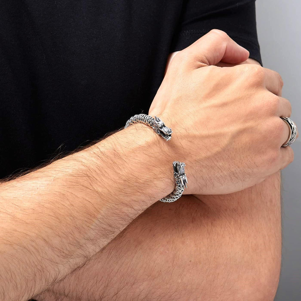 Super Heavy Mens 925 Sterling Silver Torque Bangle Dragon Design treasurebayb2b