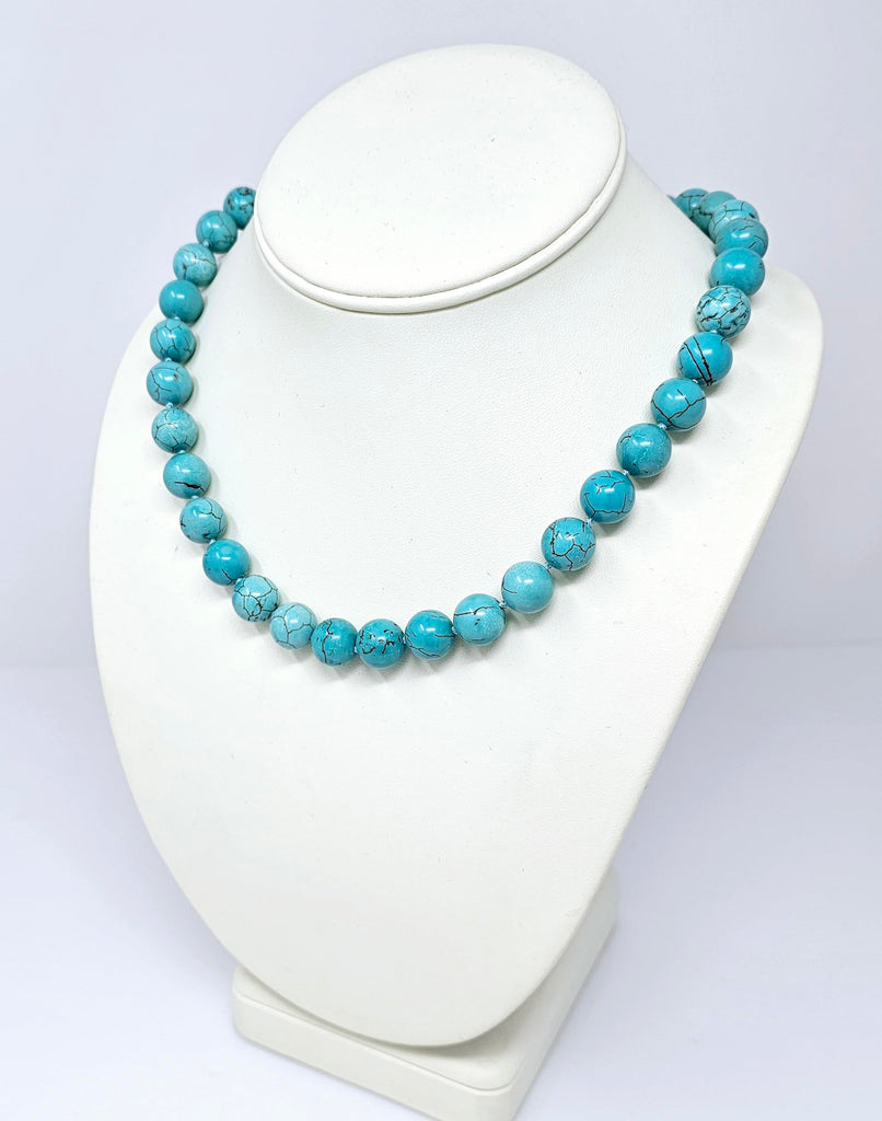Blue Turquoise Necklace for Women and Girls | Women's Handmade 12mm Natural Blue Turquoise Beaded Necklace 48Cm treasurebayb2b