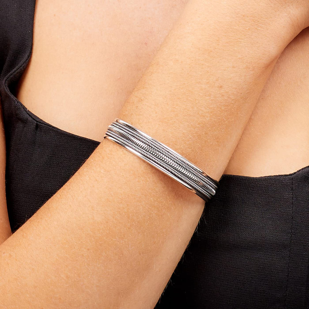 Mens Womens Silver Bangle Bracelet - Solid 925 Sterling Silver Braided Bangle for Men Adjustable size treasurebayb2b