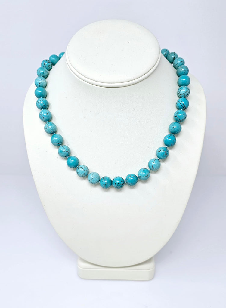 Blue Turquoise Necklace for Women and Girls | Women's Handmade 12mm Natural Blue Turquoise Beaded Necklace 48Cm treasurebayb2b