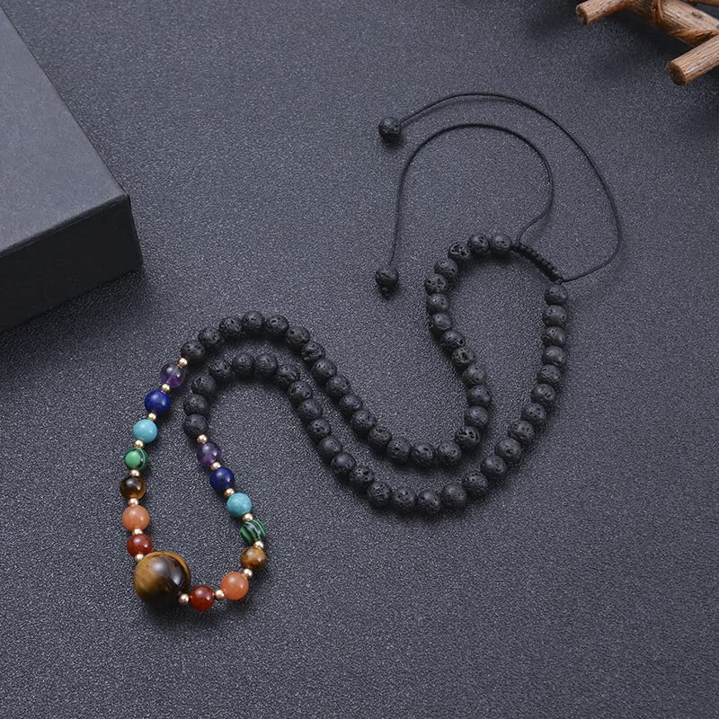 Handmade Mens Women's Chakra Beaded Necklace Adjustable Length - Natural Gemstones Power Bead Healing Crystal Jewellery treasurebayb2b