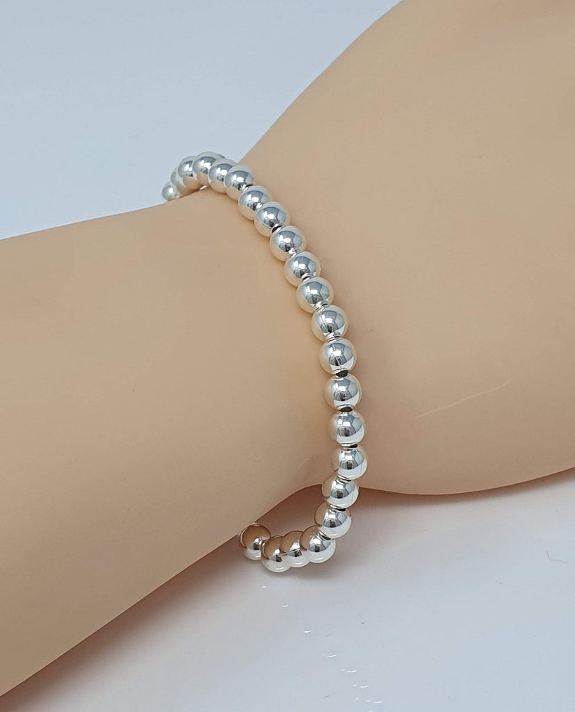 Women's Girls Silver Bracelet | 925 Sterling Silver 4mm Ball Beaded Bracelet treasurebayb2b