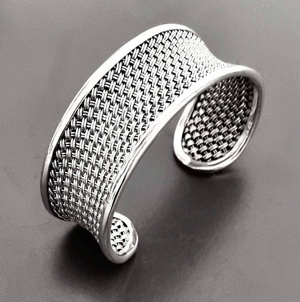Women's Statement Cuff Bangle Bracelet Braided 925 Silver Wide Cuff for Ladies Girls treasurebayb2b