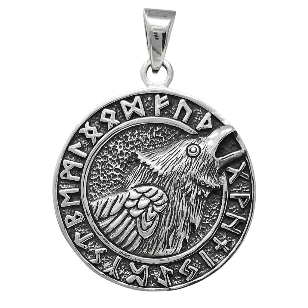 Viking Black Crow Raven Bird Mens Pendant - Men's Women's Sterling Silver Pendant treasurebayb2b