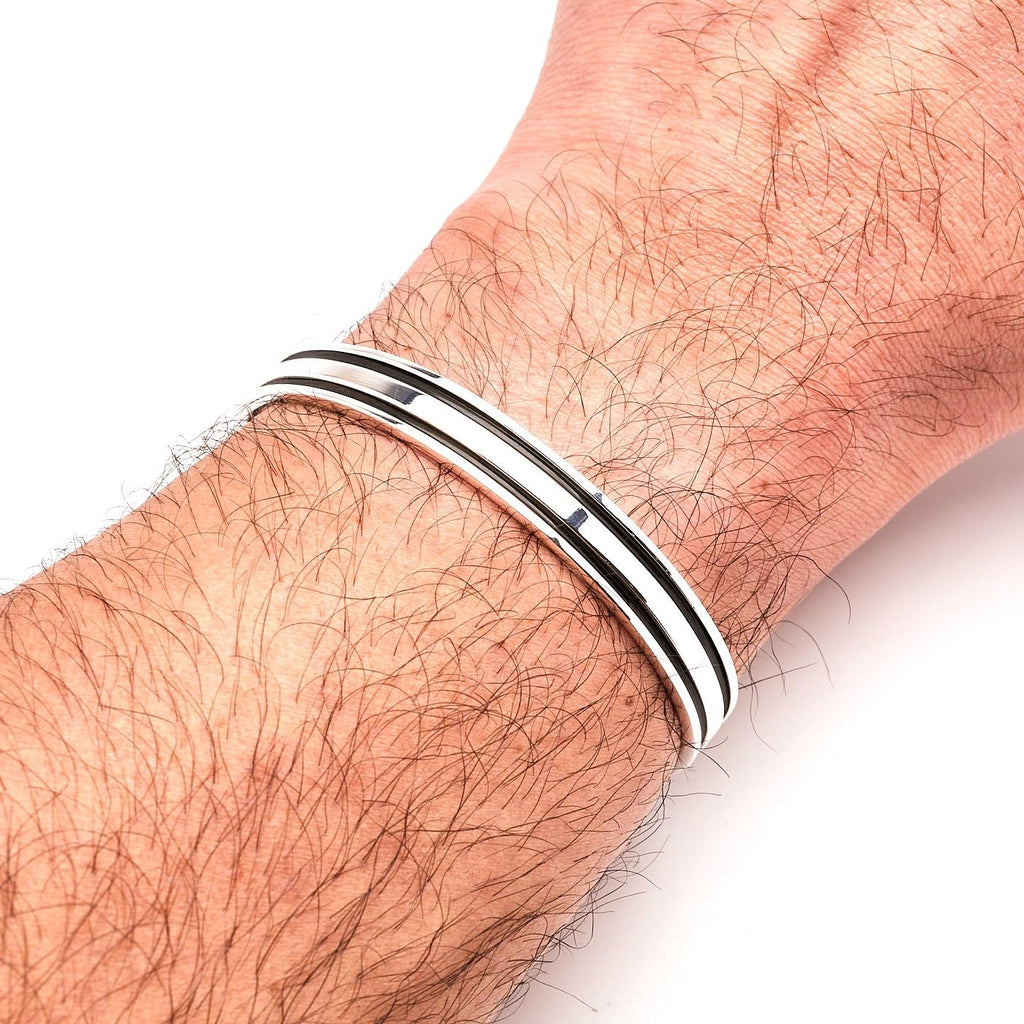 Men's Silver Bangle Bracelet | Solid 925 Sterling Silver Cuff Bar Bangle for Men treasurebayb2b