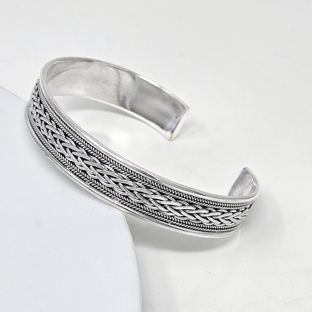 Men's 925 Sterling Silver Braided Bangle Bracelet - Handcrafted 12mm Solid Silver Celtic Braided Open Cuff Adjustable For Men treasurebayb2b