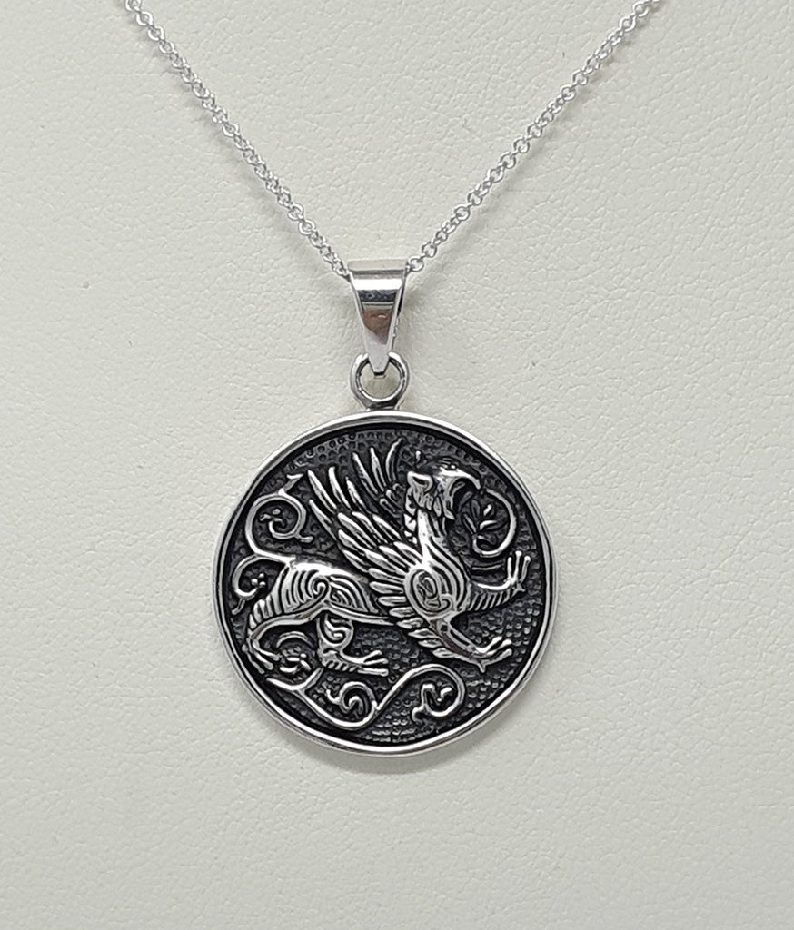 Griffin Pendant 925 Sterling Silver - Gryphon Lion Men Necklace, Greek Mythology Pendant, Gryphon Amulet, Fairytale Mythical Creature Pendant for Men and Women treasurebayb2b