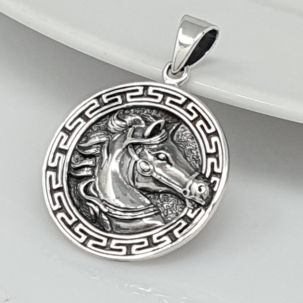 Mens Womens 925 Sterling Silver Pendant Greek Gorgon Horse Pendant treasurebayb2b