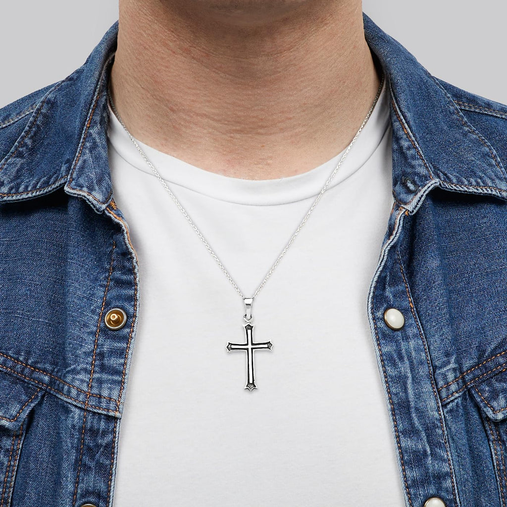 Men's Silver Cross Pendant Necklace | Classic 925 Sterling Silver Pendant Necklace for Men and Women treasurebayb2b