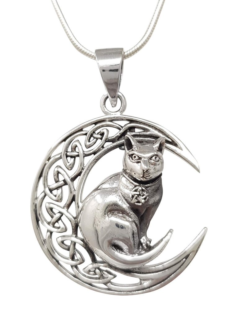 925 Sterling Silver Moon and Cat Symbol Pendant on Chain, Pendant for Women treasurebayb2b
