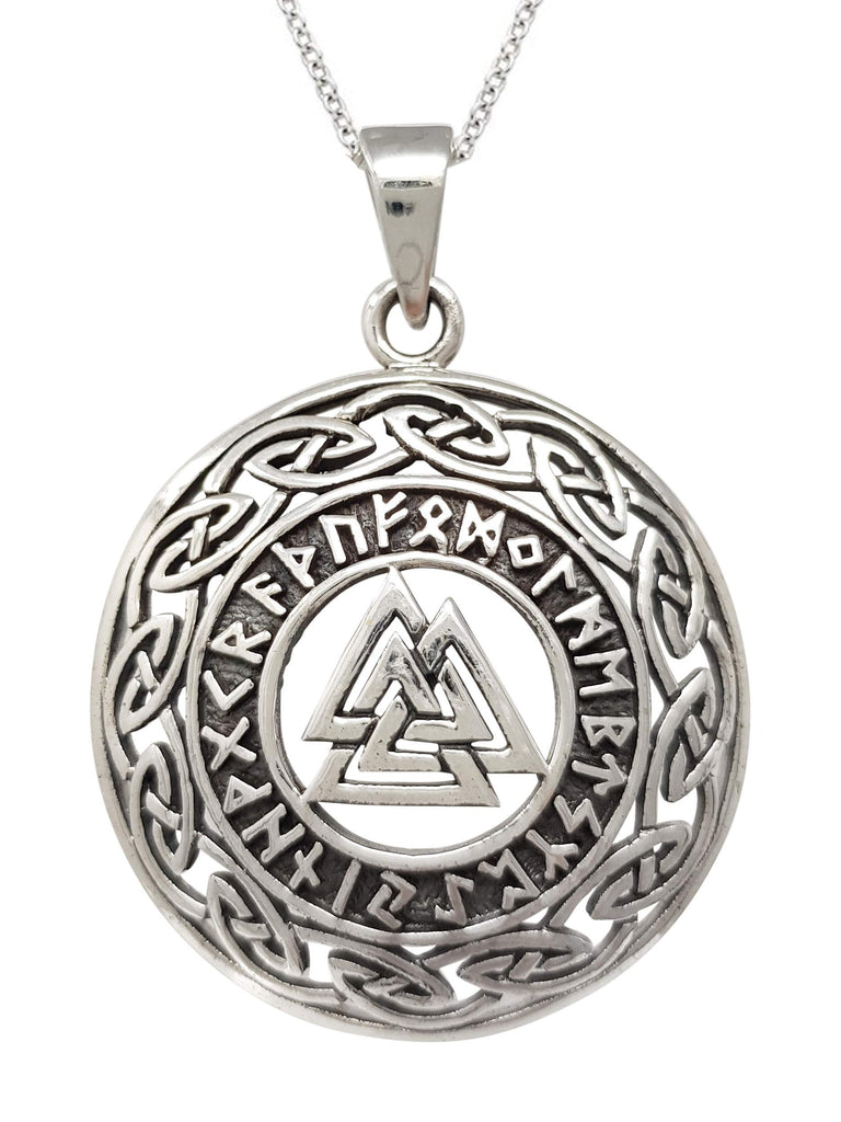 Valknut Mythology and Script Pendant Made from 925 Sterling Silver, Pendant for Men and Women treasurebayb2b