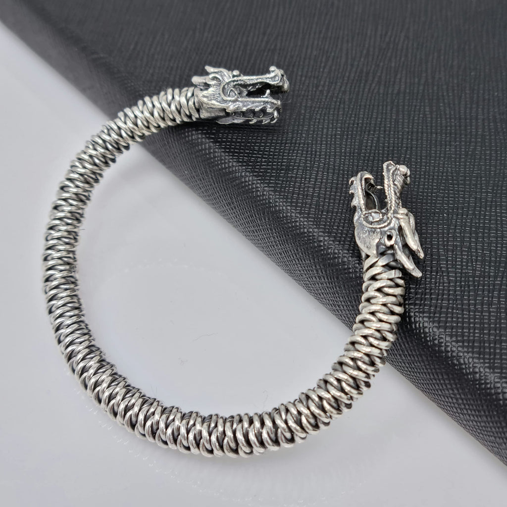 Super Heavy Mens 925 Sterling Silver Torque Bangle Dragon Design treasurebayb2b