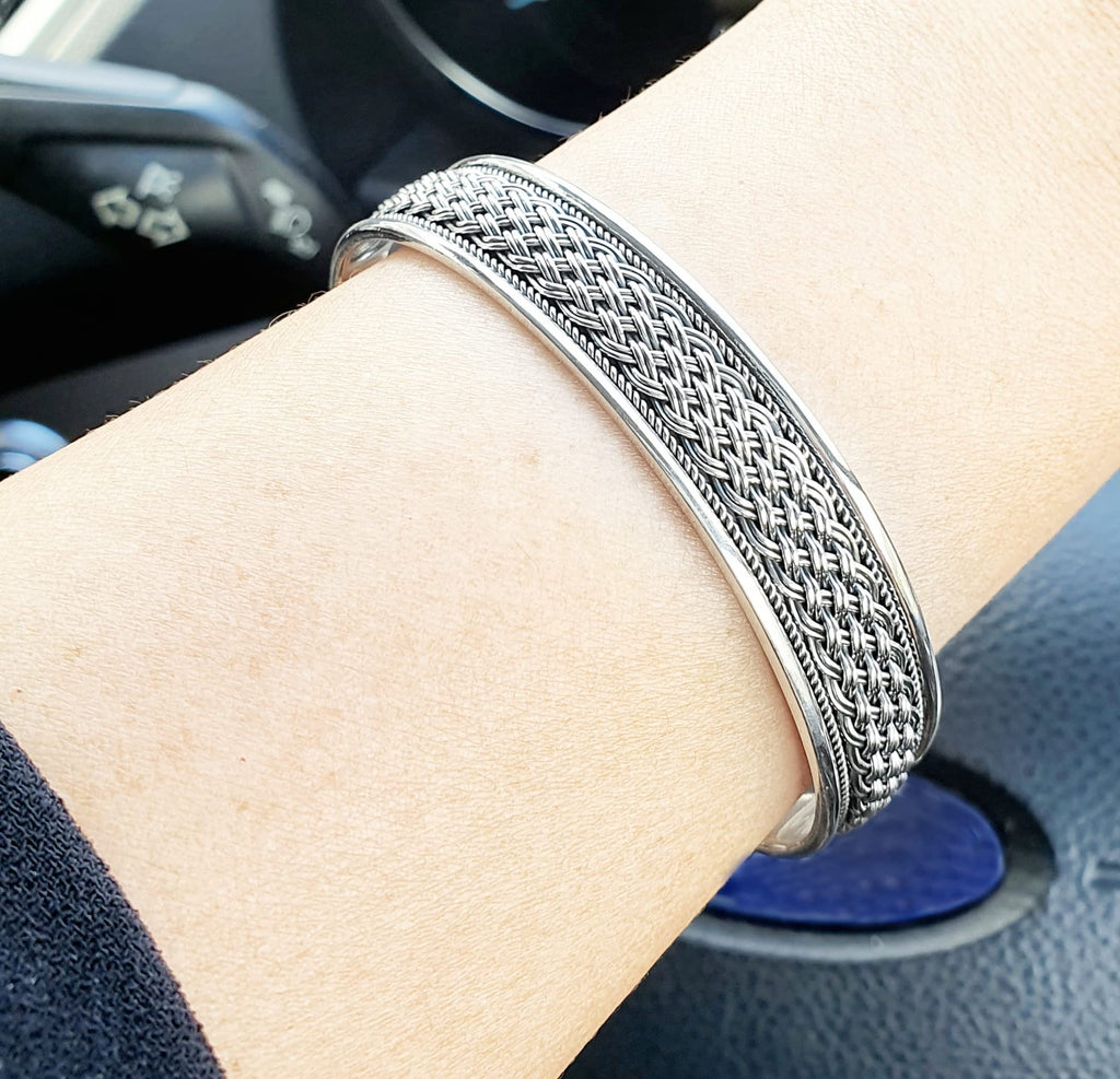 Mens Womens Solid 925 Sterling Silver Bangle Bracelet TBC658 Braided Details treasurebayb2b