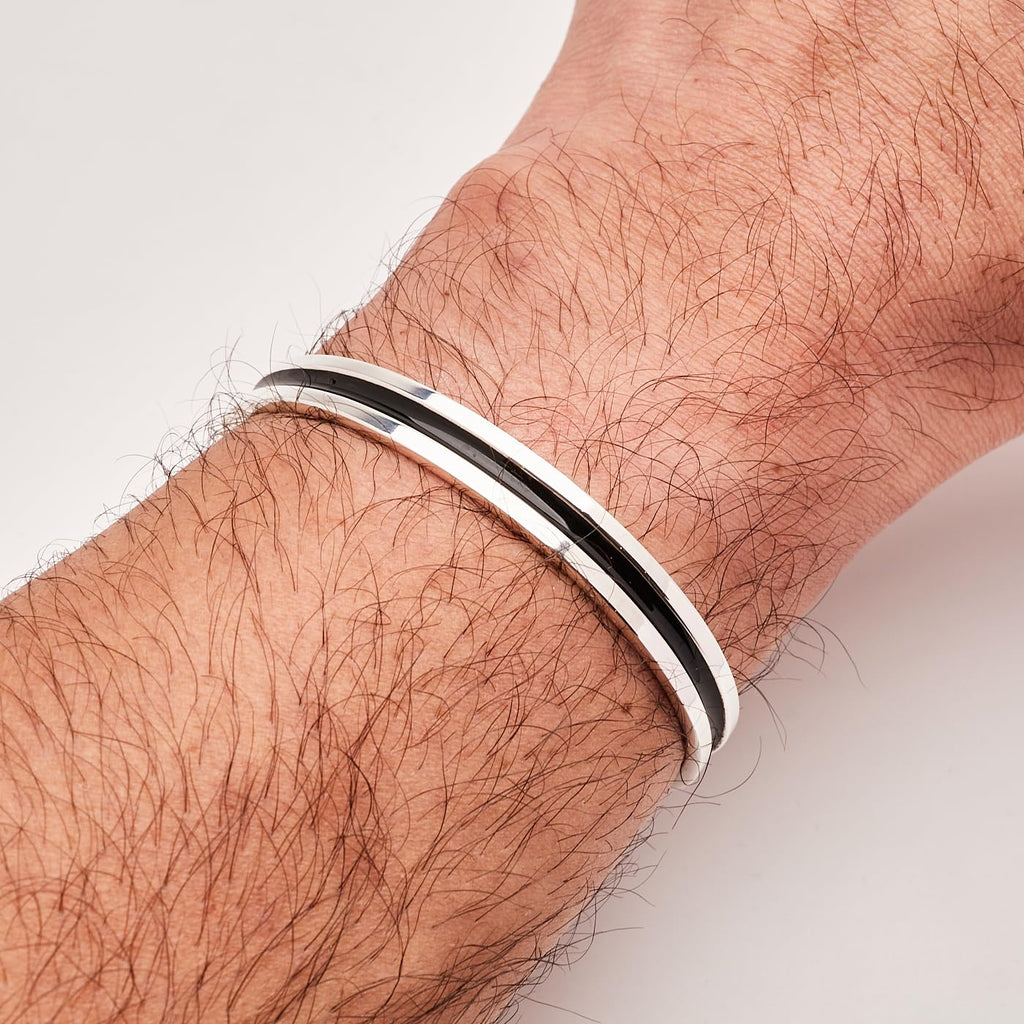 VN Jewellery WholesaleHandmade Men's Solid 925 Sterling Silver Bangle, 7mm Single Line Silver Cuff Bangle Bracelet for Men treasurebayb2b