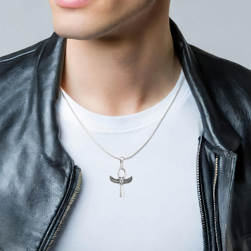 Ankh Wings Pendant - Ankh Pendant STERLING SILVER 925 Scarab Key of Life Ancient Egyptian Symbols of Life Ankh Sacred Symbol Talisman Amulet Good luck gift treasurebayb2b